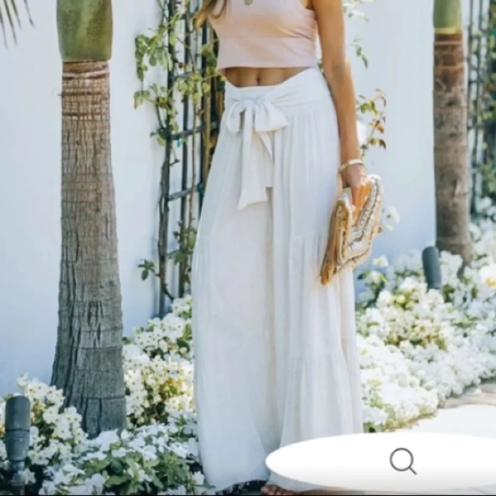 Chantay Linen Blend Tie Palazzo Pants - Picture 1 of 8